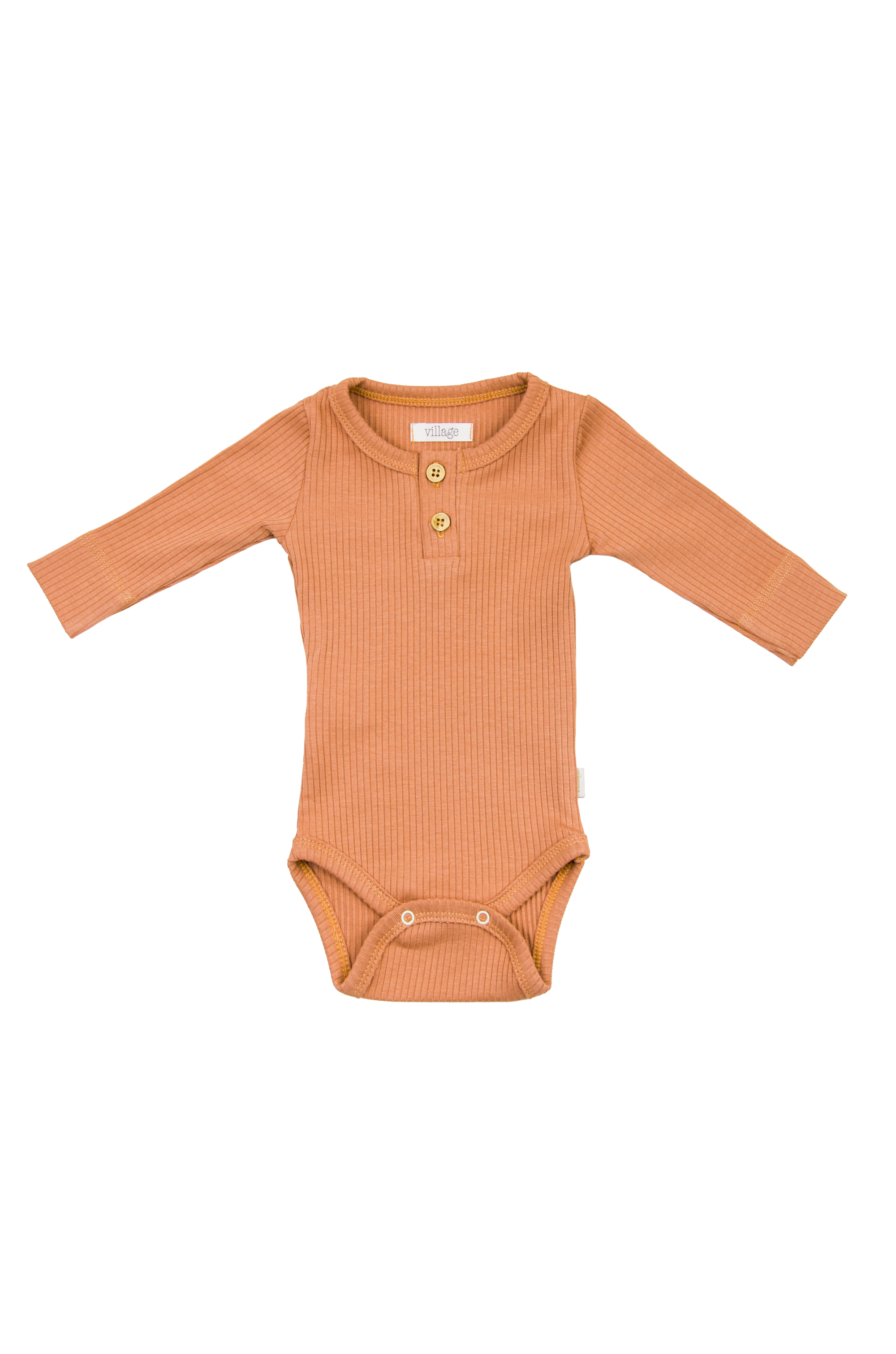 Ribbed bodysuit with long sleeves - brown