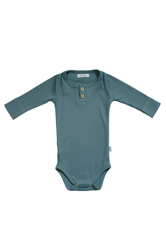 Ribbed bodysuit with long sleeves - blue