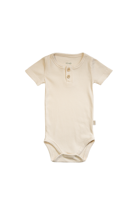 Ribbed body with short sleeves - cream